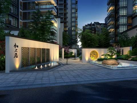  新中式小区公园园林景观psd 