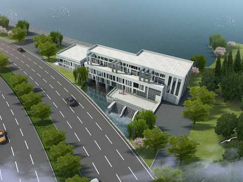  多层办公楼鸟瞰psd 