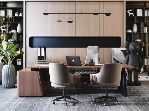  现代班台桌3d模型 