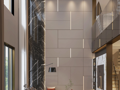  现代轻奢别墅大堂3d模型 