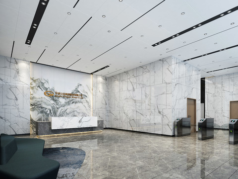  现代办公大堂前台3d模型 