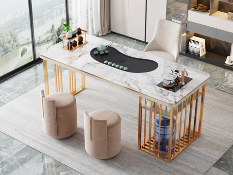 现代大理石茶桌椅3d模型