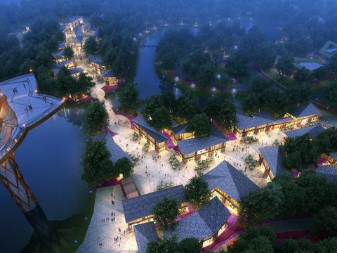  现代商业街夜景鸟瞰psd 