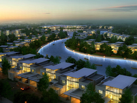  现代小区夜景psd 