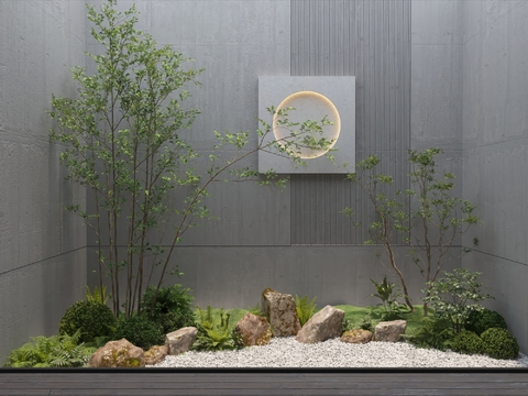  现代绿植石头景观小品3d模型 