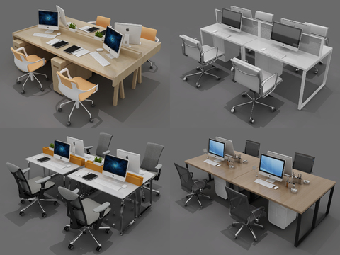  现代卡座办公桌椅3d模型 