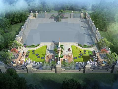  别墅花园 庭院景观psd 