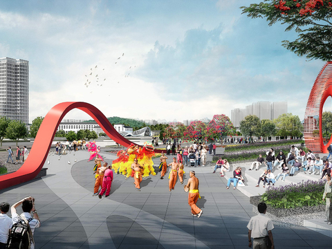  广场舞狮景观psd 