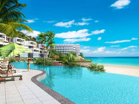  现代沙滩泳池景观ps 