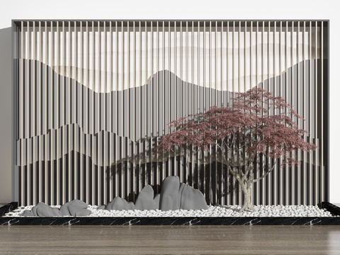  新中式假山植物景观园艺小品3d模型 