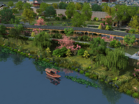 中式湿地公园3d模型 