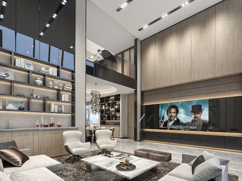  现代轻奢别墅大堂餐厅3d模型 