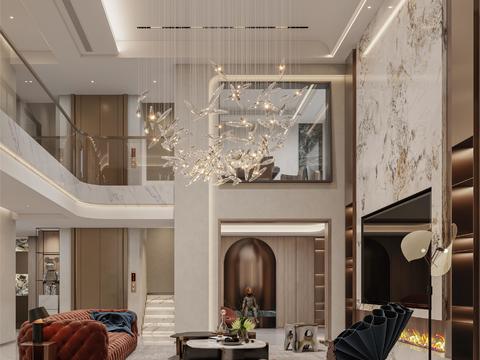  别墅客厅 别墅中空3d模型 