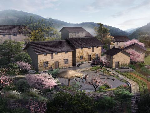  新中式住宅楼外观鸟瞰psd 