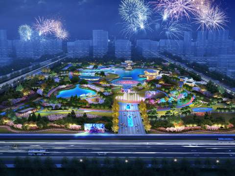  现代商业街夜景景观psd 