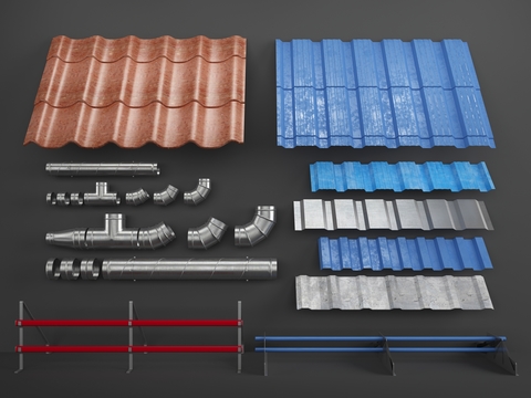  现代瓦片管道3d模型 