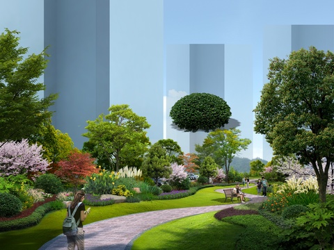  现代公园道路桥梁psd 