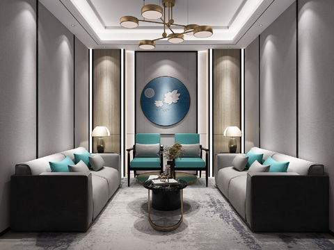  新中式会客室3d模型 