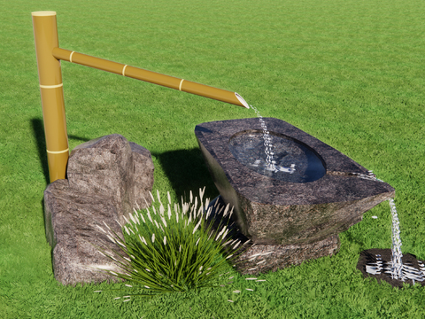  流水石钵小品3d模型 