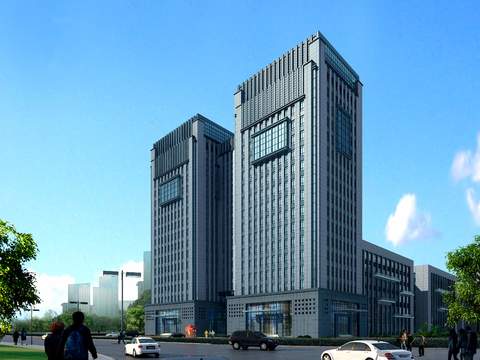  现代办公楼建筑外观psd 