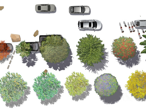  现代平面植物汽车景观psd 