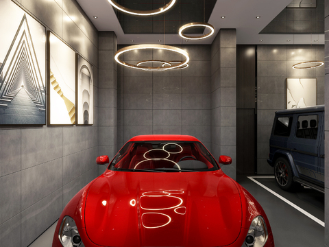  现代别墅车库3d模型 