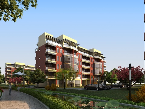 现代住宅小区外观3d模型