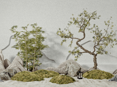  新中式枯山水竹子景观小品3d模型 