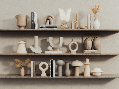  侘寂陶瓷花瓶饰品摆件3d模型 