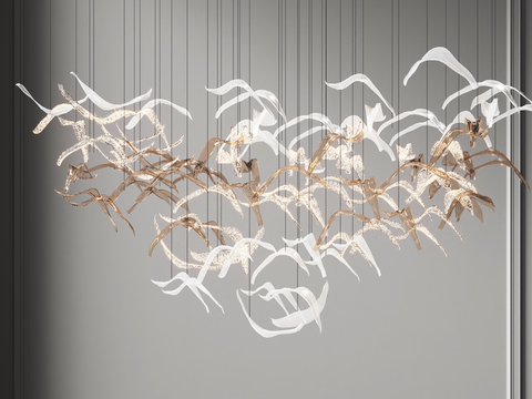  现代艺术鸟类金属线条吊灯3d模型下载 原创设计装饰灯具 