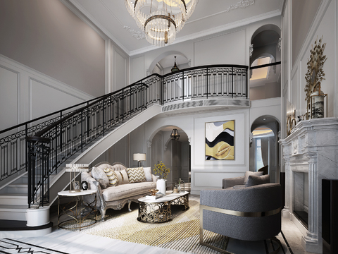  简欧别墅客厅3D模型 