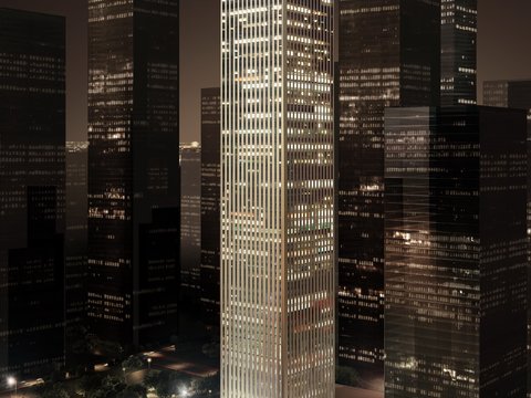  现代高层办公楼外观夜景psd 