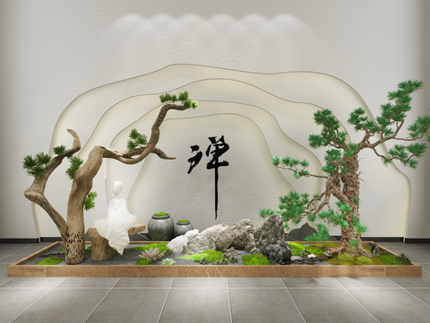  新中式禅意松树景观小品3d模型 