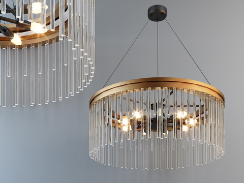  现代水晶吊灯3d模型下载 玻璃管设计 客厅餐厅装饰 奢华简约风格 透明玻璃管吊灯 