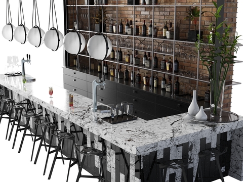  现代酒吧吧台3d模型 