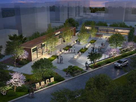  现代公园夜景鸟瞰psd 