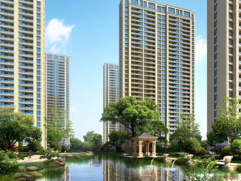  现代住宅楼外观psd 