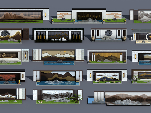  新中式山石景观小品3d模型 