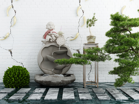  新中式园林景观水景小品3d模型 