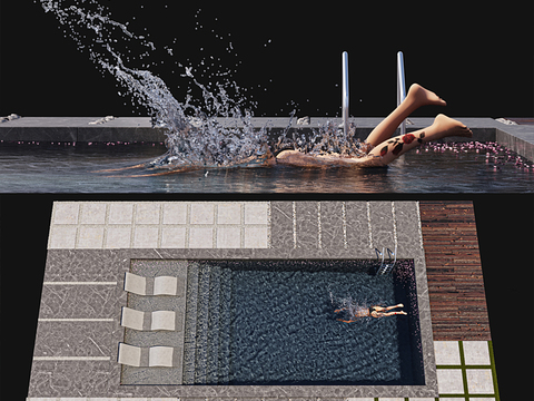  现代游泳池3d模型 