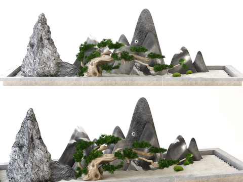  现代石头假山景观小品3d模型 