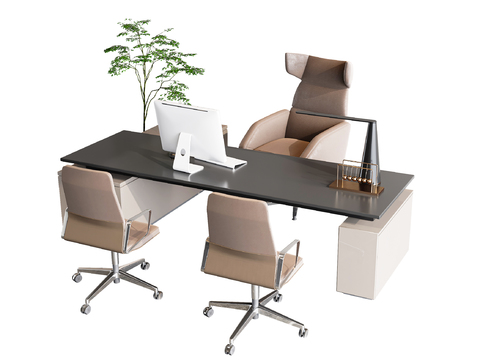  现代烤漆班台桌3d模型 