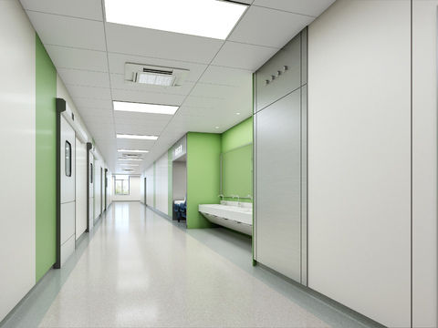  现代医院走廊过道3d模型 