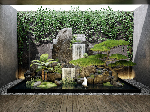  假山水景 水景墙 流水瀑布3d模型 