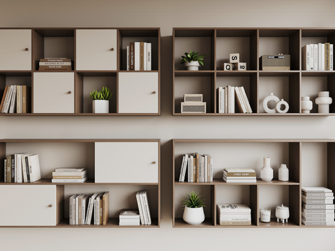  现代书房家居壁挂书柜3d模型下载 简约壁挂置物架 吊柜设计图 