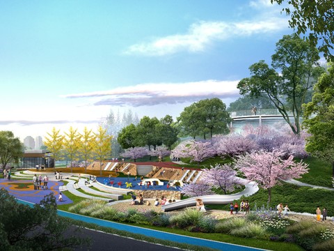  公园景观鸟瞰psd 