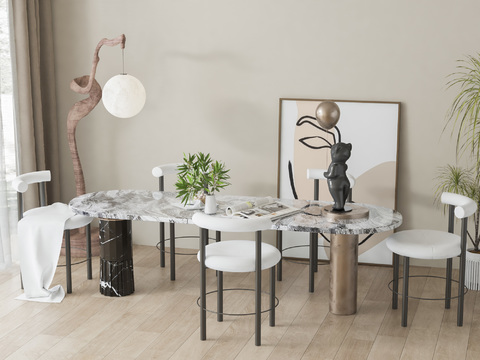 长条餐桌椅3d模型