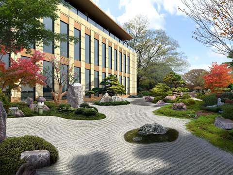  公园假石绿植造景小品psd 