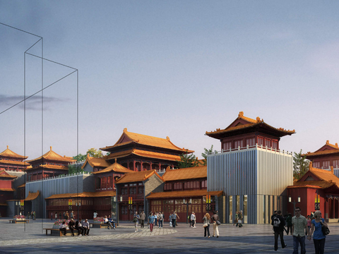  中式故宫博物馆外观psd 