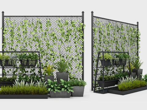  工业风铁艺绿植盆栽藤蔓3d模型 